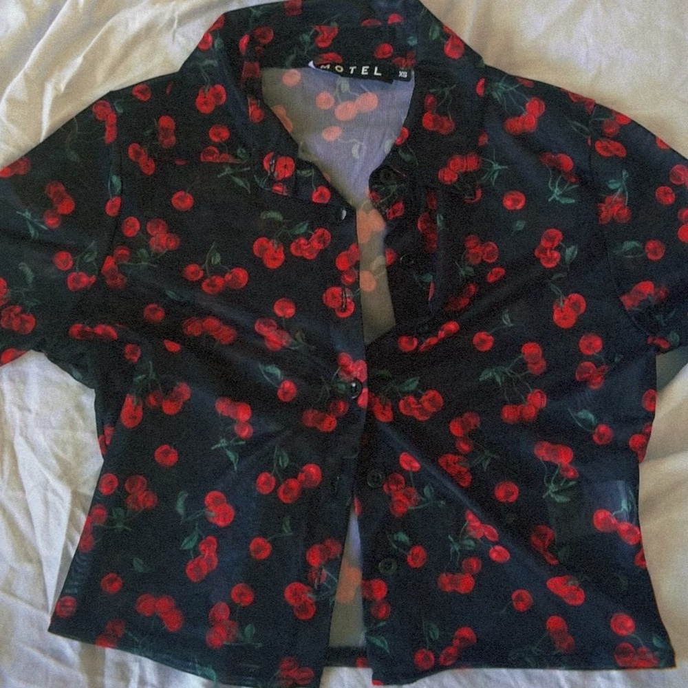 Motel Rocks Cherry Print Mesh Top